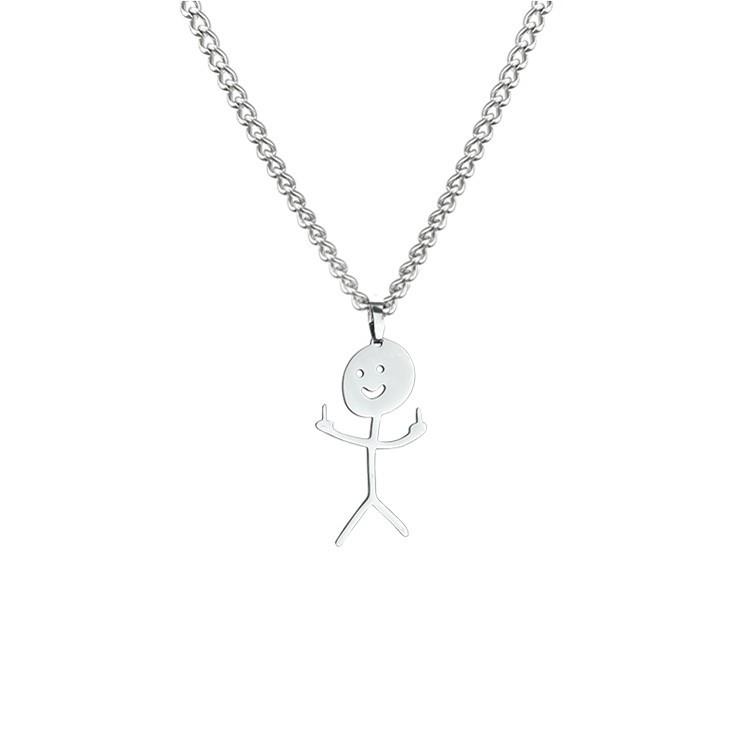 Personalized Cartoon Stickman Cute Men And Women Couple Cute Trendy Stainless Steel Necklace