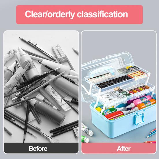 Многослойный складной ящик-органайзер с ручкой, большая вместительная кисть для рисования, швейные принадлежности, чехол для хранения мелочей
