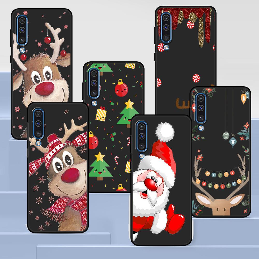 Christmas New Year Gifts Elk Snow Case for Samsung Galaxy A50 A10 A70 A30 A20e A40 A20s A10s A10e A90 5G Soft Black Phone Cover