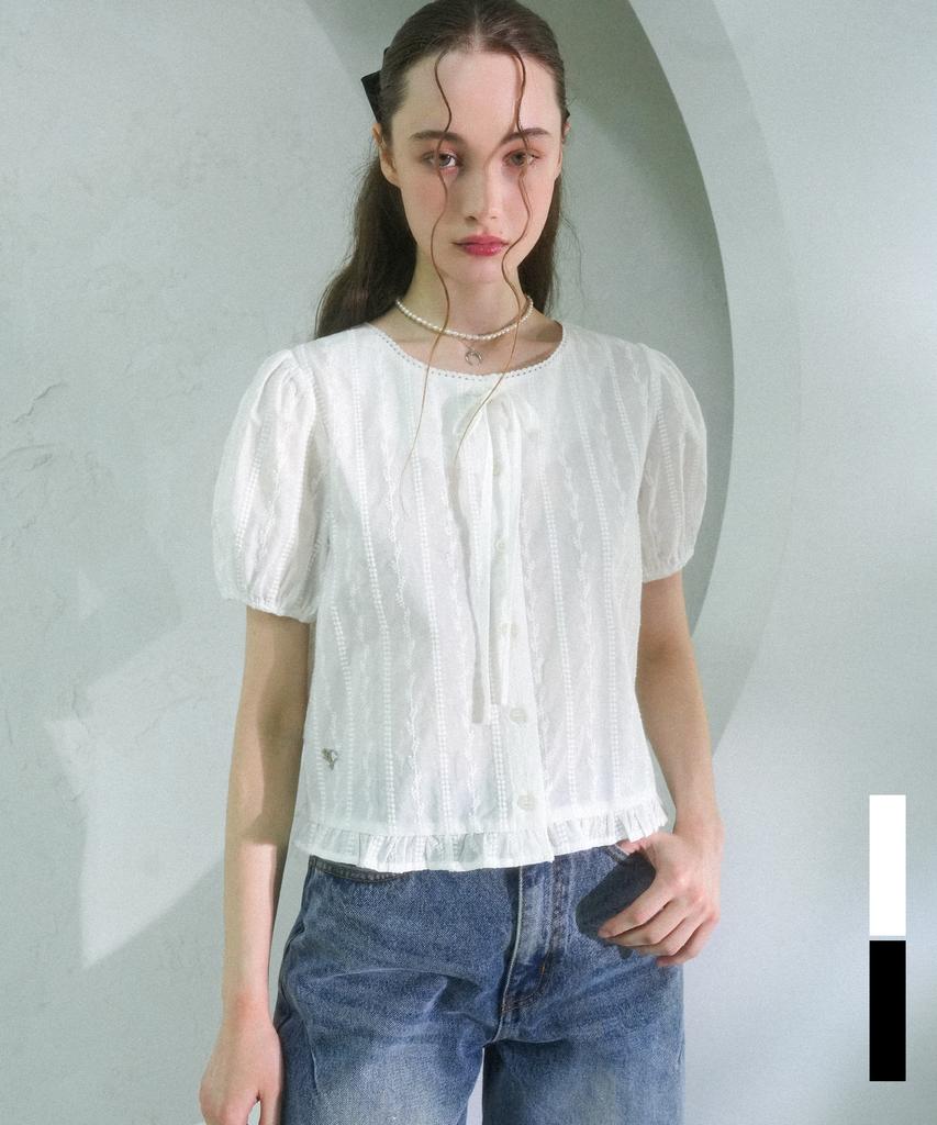 VIVACIOUS Melissa Punching Ribbon Blouse - 2Col