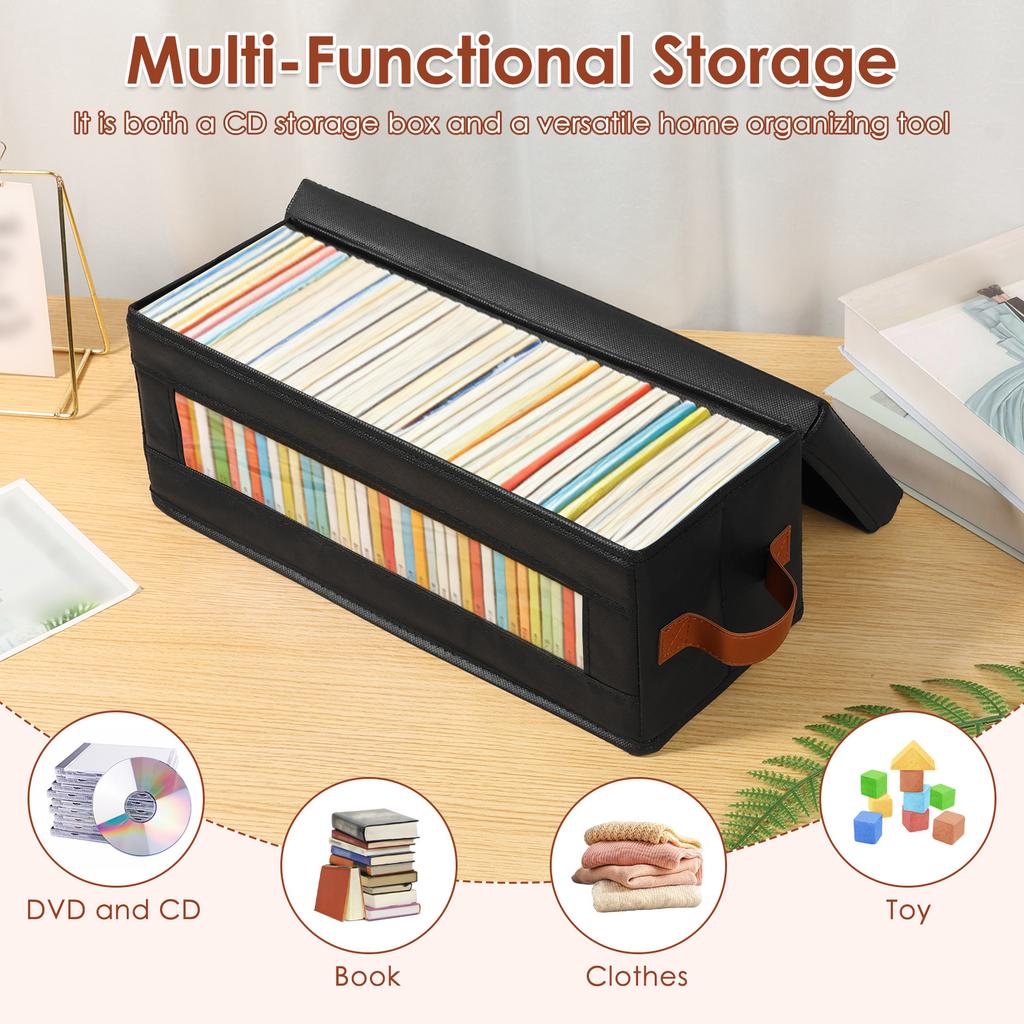 4Pcs DVD Storage Box Non Woven CD Container Box with Visible Window Lid and Handle Books Stationery Video Game Disk Organizer