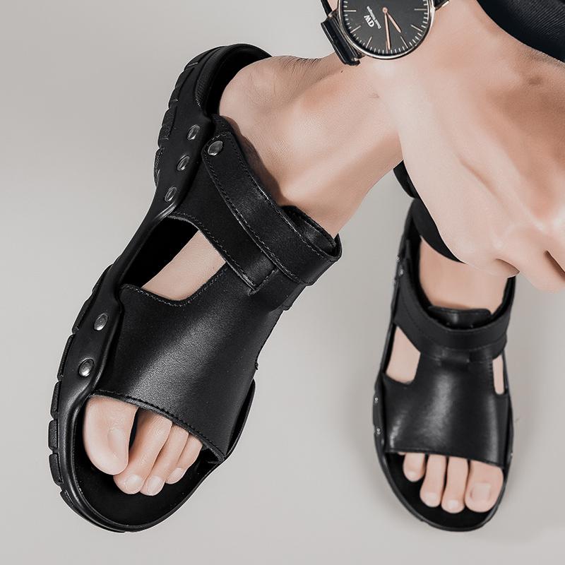 2024 Лето Новые Мужские Универсальные Модные Повседневные Кожаные Туфли Сандалии Простые Удобные Нескользящие Пляжные Туфли