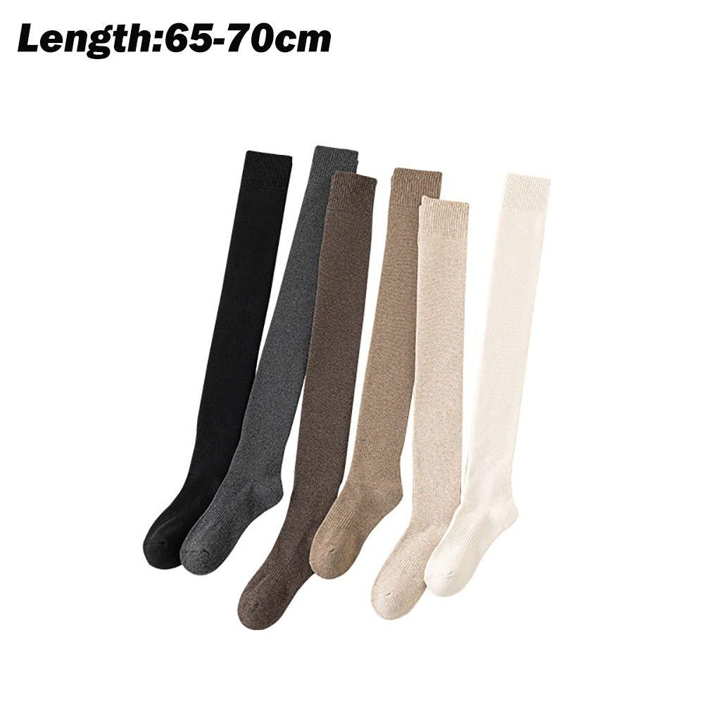 Cotton Knee High Socks Solid Color Knitted Stocking Long Tight Stocking Thigh High Socks