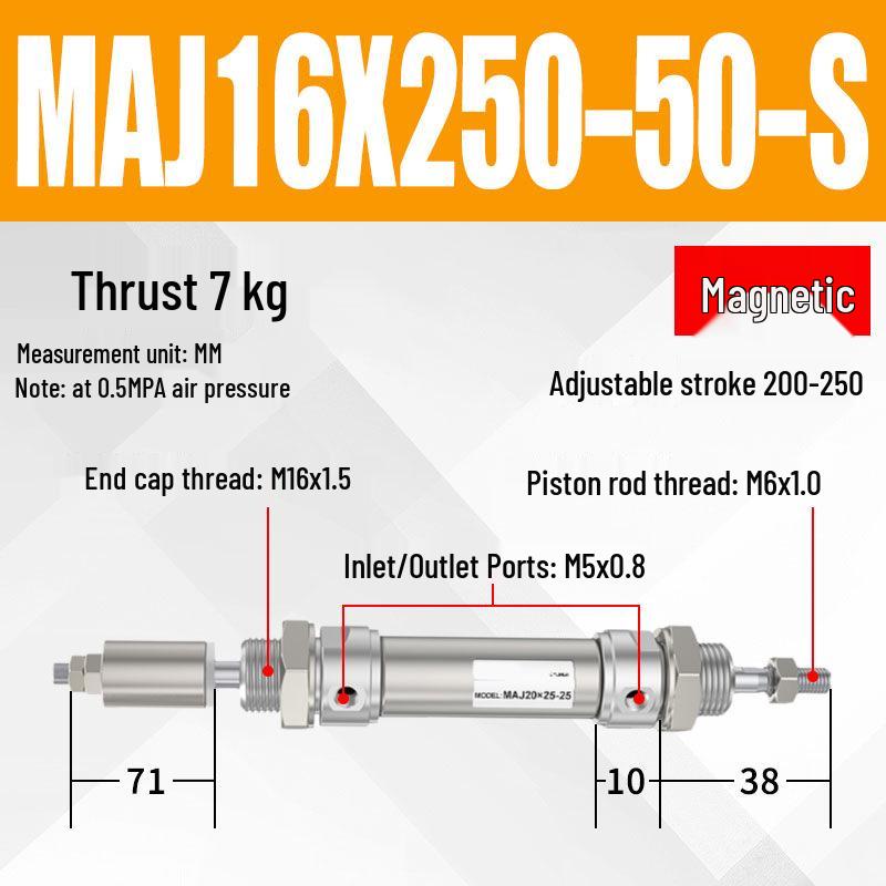Adjustable Stroke Mini Stainless Steel Pneumatic Cylinder (maj16/20/25/32/40X100-25-50sca)