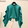 Женские винтажные толстовки с круглым вырезом и длинным рукавом с оборками, однотонные пуловеры