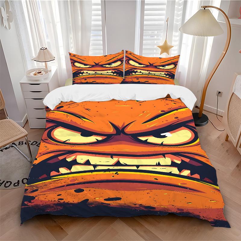 3pcs bedding set Angry Face Includes 1 Comforter + 2 Pillowcases, Without Pillow Inserts, Soft Comfortable, Lightweight Breathable, Printed