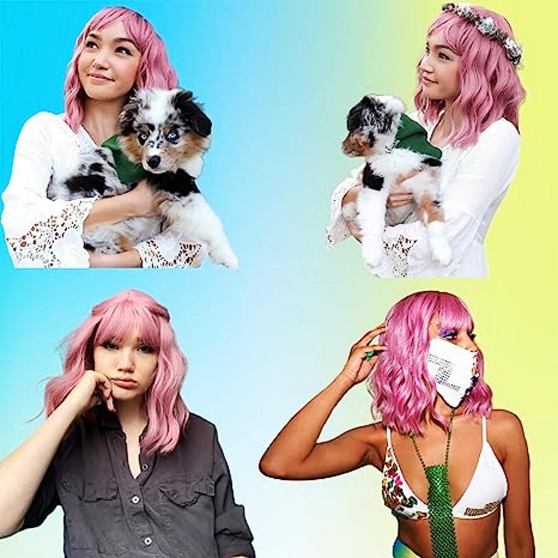 Пастельные волнистые парики с воздушной челкой Женские короткие синтетические парики