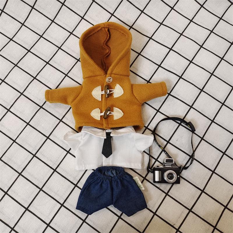 Коричневый шерстяной наряд для собаки с хлопковой рубашкой, галстуком и джинсами