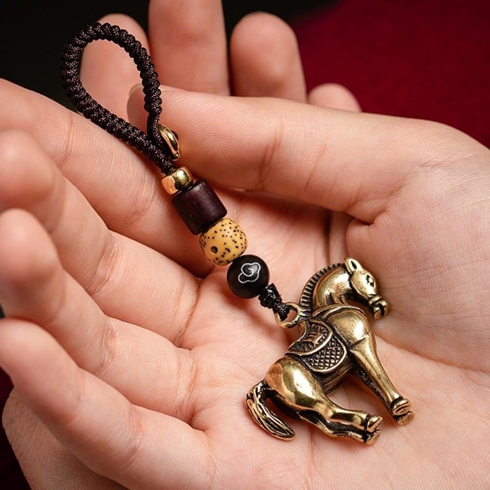 Wealth Chinese Zodiac Key Ring Copper Weaving Key Chains Horse Lucky Bag Pendant Women Men