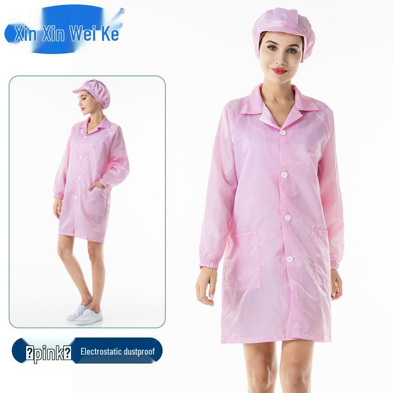 Anti-Static Blue & White Striped Lab Coat - Dust-Free, Dustproof Protective Workwear