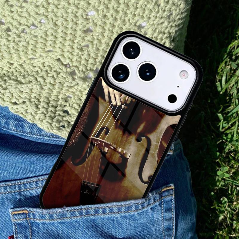 Деревянный чехол для телефона с изображением виолончели и скрипки для iPhone 17 AIR 16 Pro Max 15 14 Pro 11 12 13 Ударопрочный силиконовый чехол