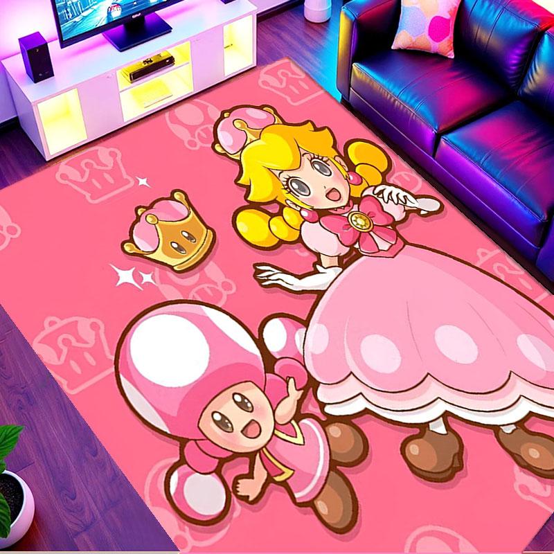 Princess Peach Toadstool Print Rug, Washable Floor Carpet, For Entryway Dorm Laundry Room Office Study, Home Decor Birthday Christmas Gift
