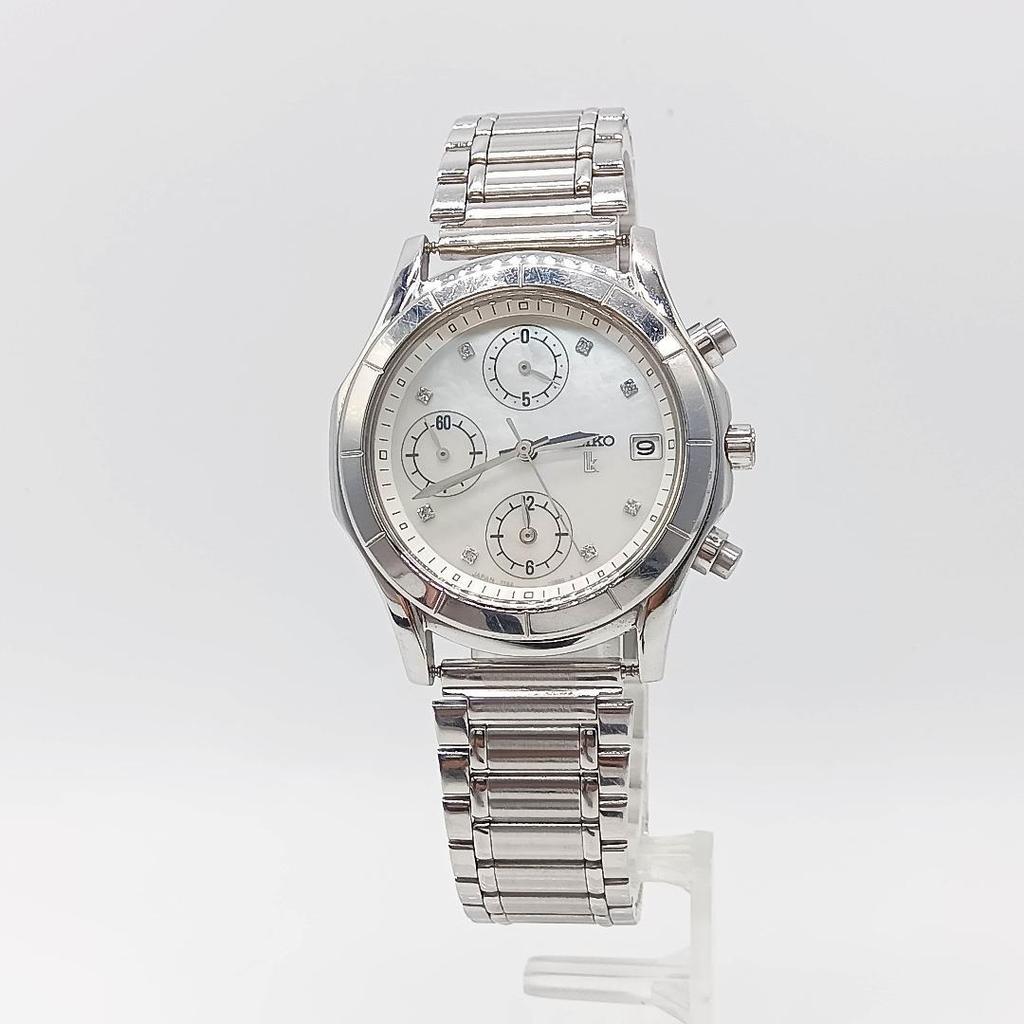 [USED] 386 Free Shipping Battery Replaced Seiko Chronograph Watch Silver