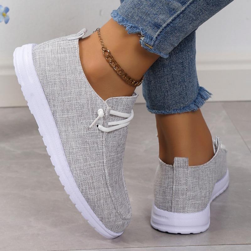 Мода 2024 Осень Новые Женские Холщовые Дышащие Модные Повседневные Туфли На Плоской Подошве Женские Легкие Прогулочные Туфли