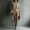 2026 Autumn Women's Retro Turtleneck Knit Mini Dress - Loose Fit Sweater Skirt