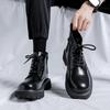 Модные рабочие безопасные мужские ботинки из искусственной кожи с высоким берцем, круглым носком, толстой подошвой, с высоким верхом, завязывающимися на шнуровке, противоскользящие, деловые, повседневные, британского стиля, уличные ботинки