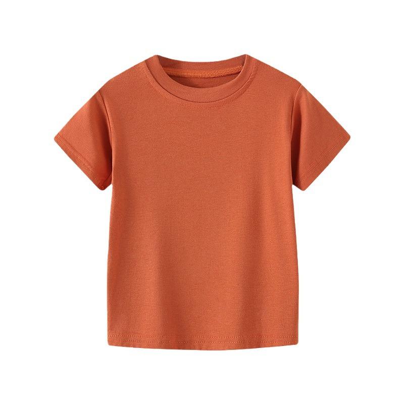 Kids' Short-Sleeve Summer T-Shirt - Korean Style Solid Color Round Neck for Boys & Girls