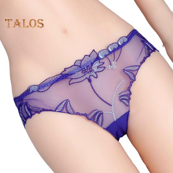 Women's Sexy Lace Thongs See Through Mesh Sheer Panties Floral Embroidered Low-Waist Underwear Ultra-Thin Ladies Briefs