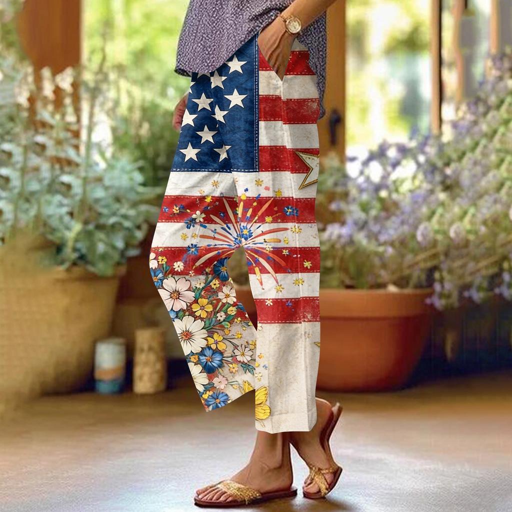 Женские повседневные модные принтованные прямые брюки с карманами