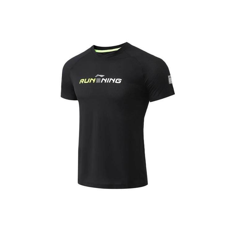 Коллекция Li Ning для бега Футболки Мужская Черная С круглым вырезом Умеренный прямой крой ATSR001-1