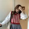 Y2k Women Vest Heart Patchwork V-Neck Pullover Female Clothing Korean Fashion Student Sleeveless Women's Sweater