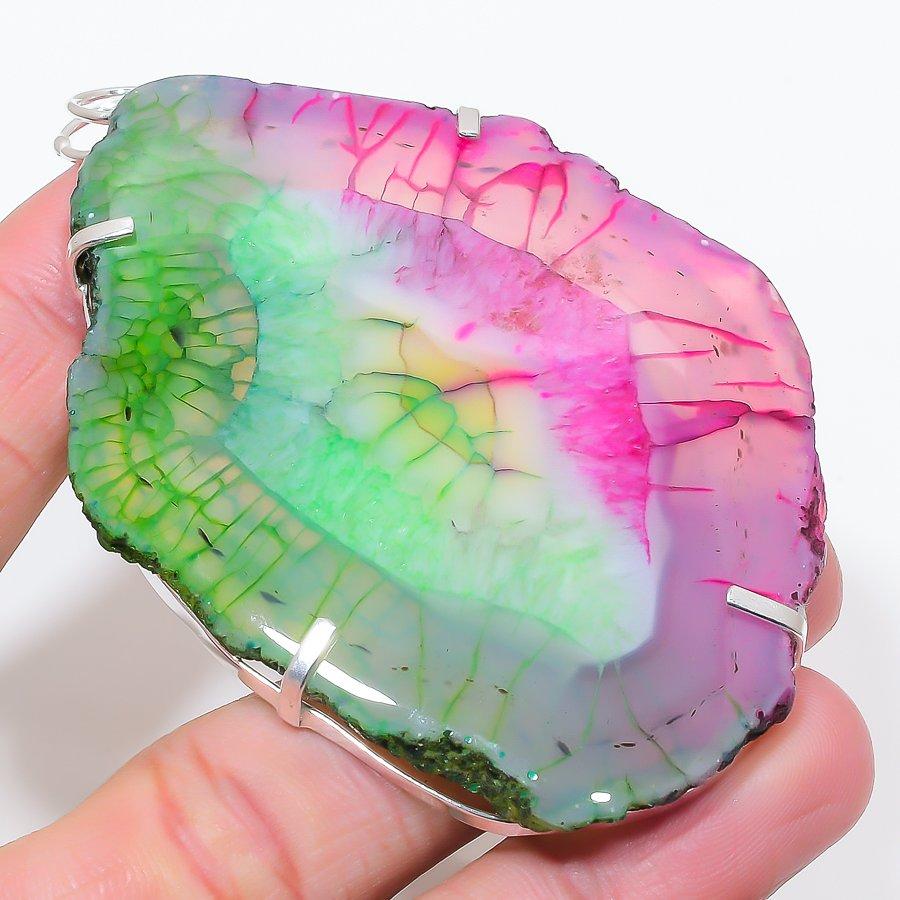 Natural Rainbow Solar Quartz 925 Sterling Silver Jewelry Pendant 3.55" K3s22