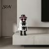Black Cat Hugging Ghost Funny Halloween Figurine with Cat, Resin Statue Sunglasses & Top Hat, Retro Ornament for Home Tabletop Bookshelf