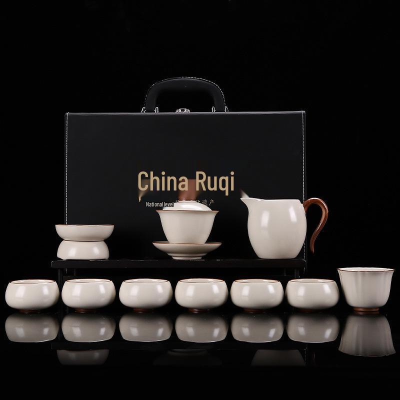 Ru Ware Ceramic Kung Fu Tea Set: Teacup, Teapot, Teabowl, Master Cup, Tea Cup, Six Gentlemen Tools, Tea Wash, Fairness Cup, Office Cup.