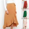 Women Summer Skirt High Waist Ruffles Lace Up Bow-knot Irregular Dress-up Patchwork Solid Color Women Midi Skirt Female Clothes