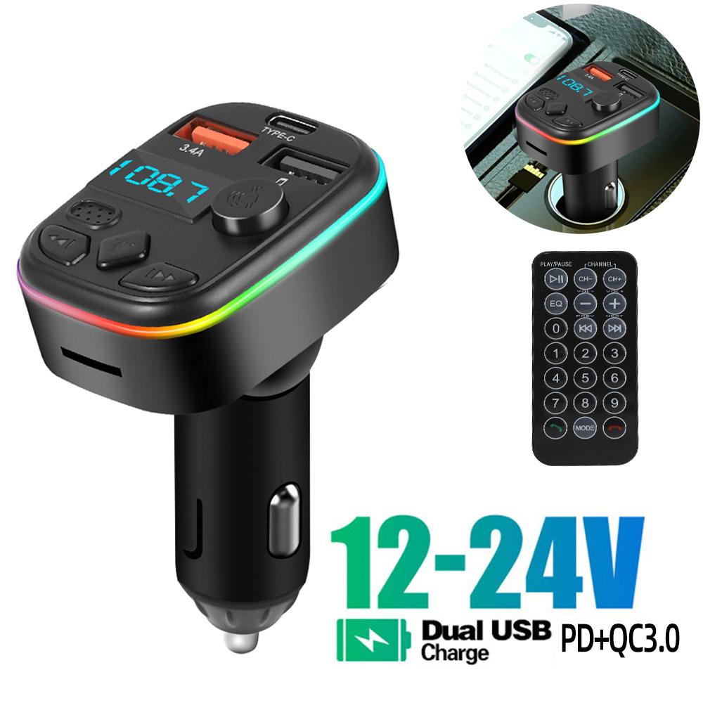 Автомобильный Bluetooth 5.0 FM-передатчик с подсветкой, автомобильный комплект громкой связи PD 20 Вт, два USB 3.4AU, диск/TF-карта, MP3-плеер, быстрое зарядное устройство
