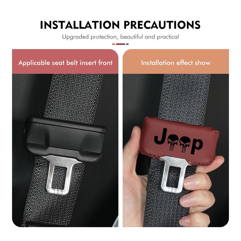 Car Seat Belt Buckle Protector Leather Safety Belt Anti Damage Cover For Jeep Cherokee Wrangler JK Gladiator Compass RenegadeI
