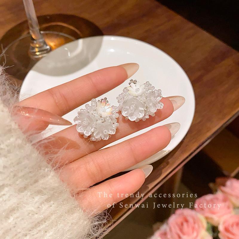 Internet celebrity same dopamine colored flower stud earrings women spring and summer atmosphere sweet earrings vacation style personalized earrings