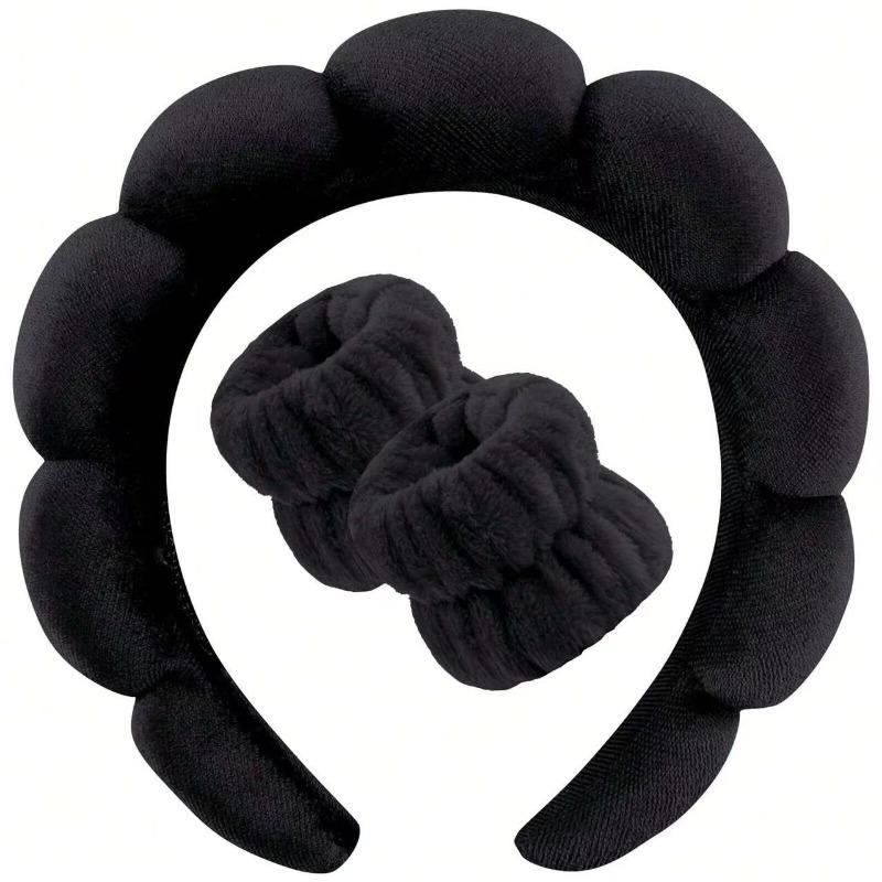 Sponge Spa Headband with Wristbands for Washing Face Wide Padded Headband Skin Care Makeup Removal Shower for Women Girls