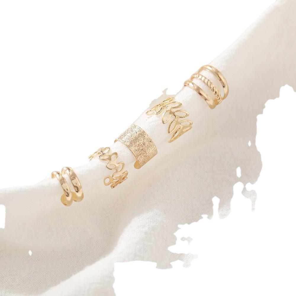 Gold Leaf Multi-Layer Ear Cuff Set: No Piercing Required, Five-Piece Clip-On Accessories