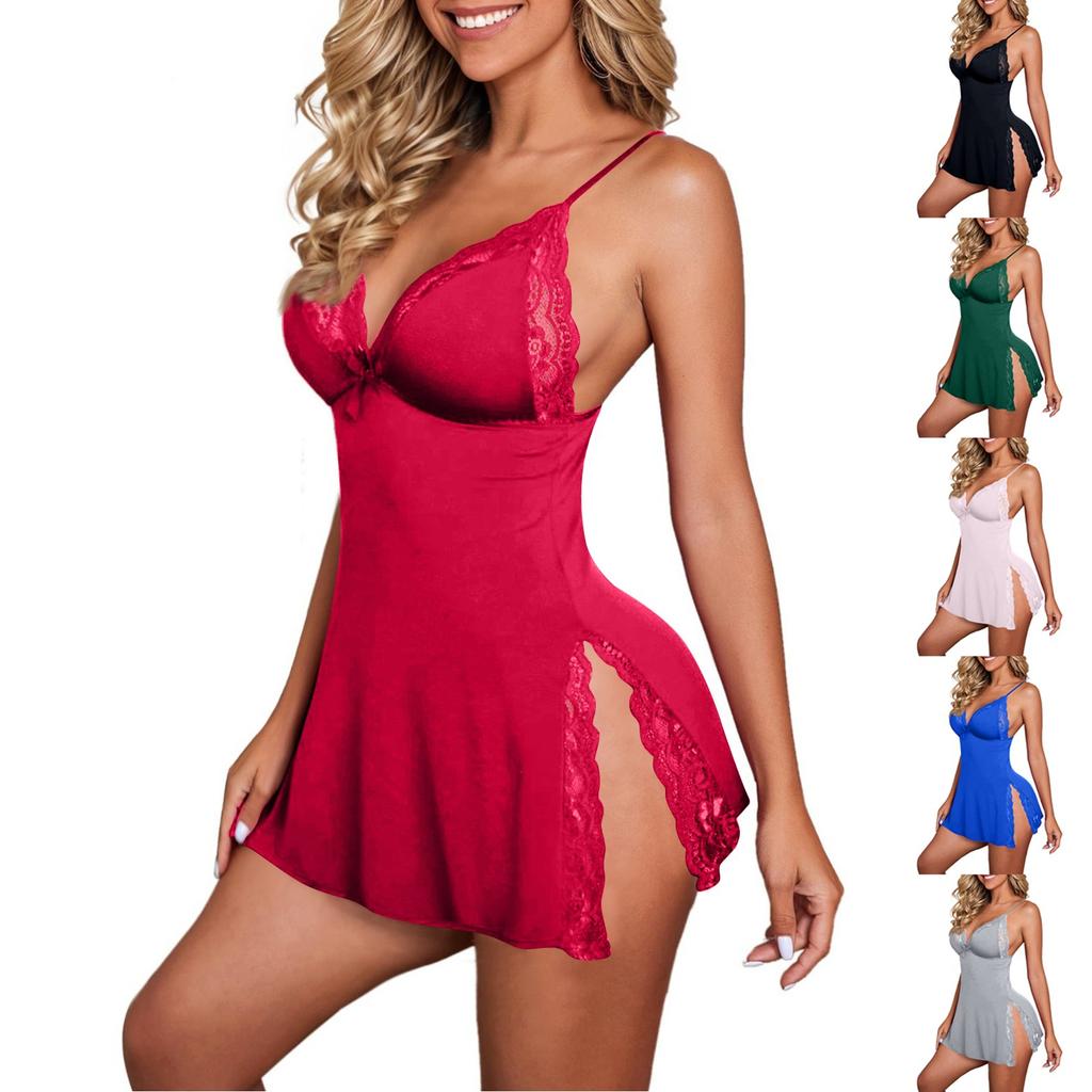 Сексуальное нижнее белье Gathers Sexy Deep V Bow Боковой разрез Slim Fiting Suspender Nightgown