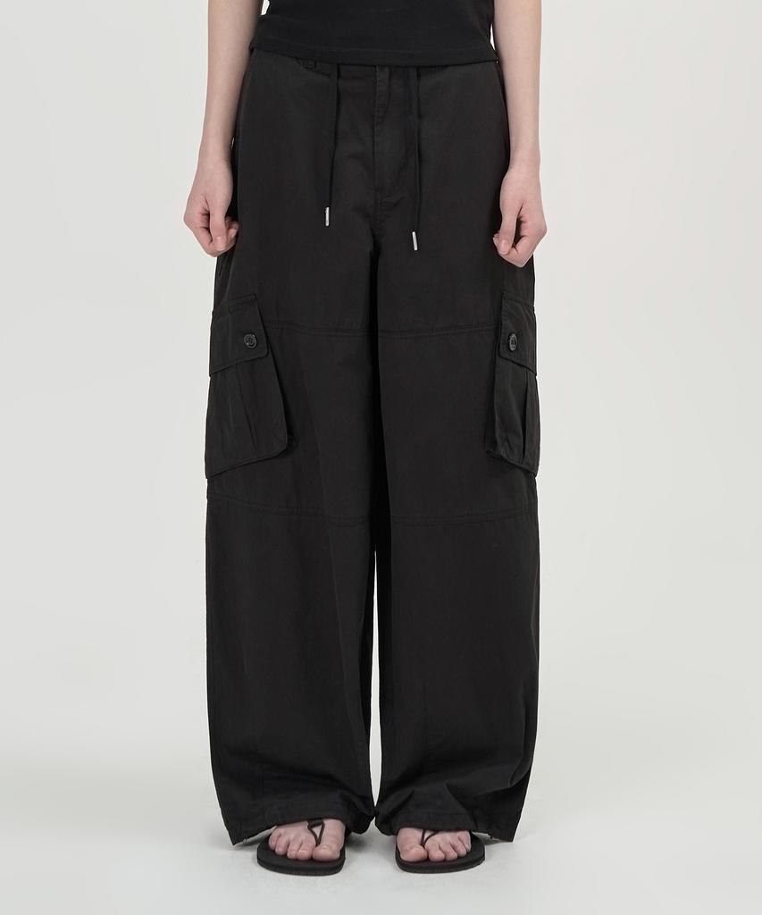 TOFFEE WOMEN W Cargo Pocket Cotton Pants (Black)