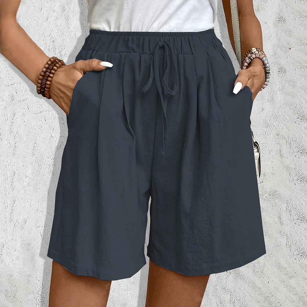 Женские модные однотонные повседневные пляжные брюки с эластичной талией и завязками на шнурке, повседневные домашние шорты с карманами