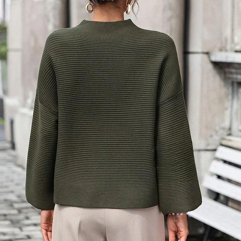 Autumn Pullover Loose Sweater Womens Knitted Pullover Fashion Base Sweater Solid Color Tops Womens Sweatrs Elegant 30406