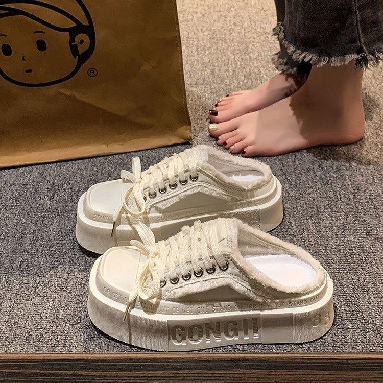 Интернет-знаменитости популярные парусиновые туфли женские весна-лето 2025 новые на толстой подошве с одной педалью легкие повседневные тапочки с сумкой на голову классные тапочки