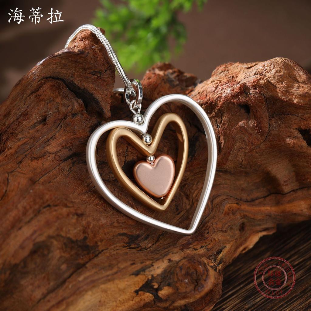 Новый матовый трехслойный полый кулон в виде сердца, женское полое вращающееся сердце, универсальное длинное ожерелье