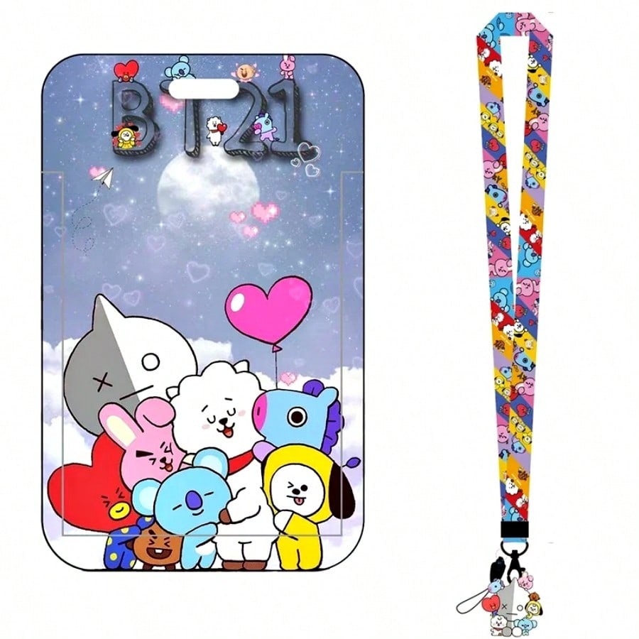 LINE FRIENDS BT21 Kpop Аниме Мультфильм Шнурок Брелок с Держателем для Карт из АБС-пластика для Карточек на Питание, Транспортных Карт и ID-Карт