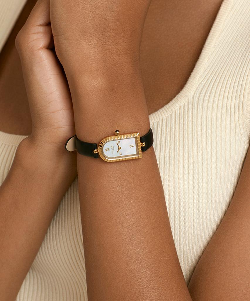 Lollalojeu Arch Mother-Of-Pearl Black Leather Strap Women'S Wristwatch