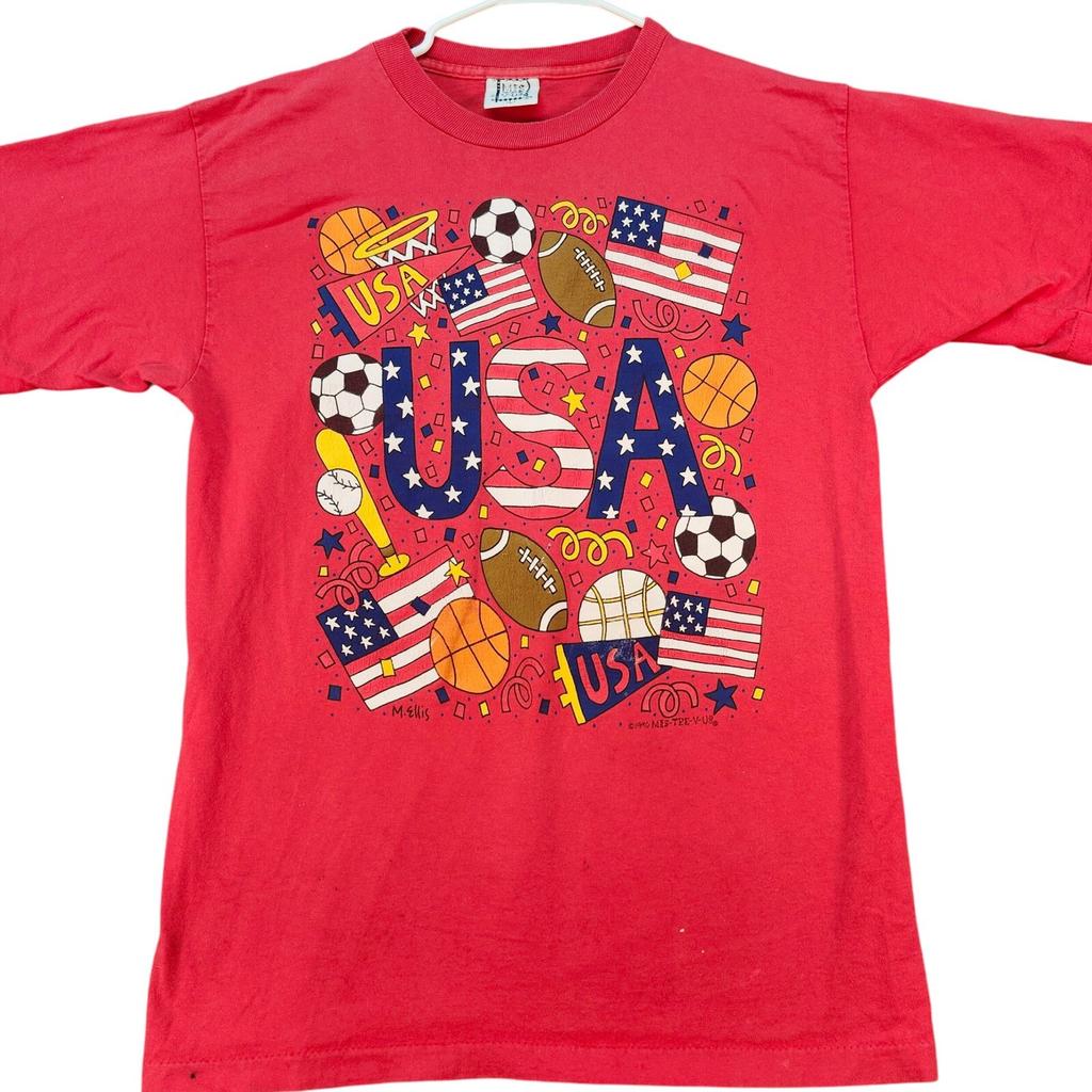 Vintage 1996 USA Sports Graphic Patriotic Red Large MIS TEE V-US Unisex T-Shirt