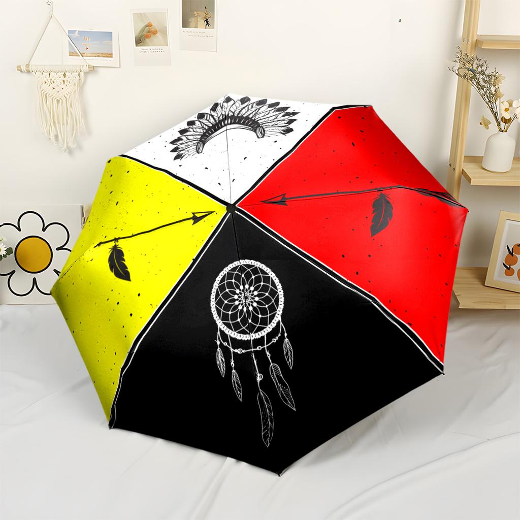 Native American Symbols Automatic Umbrella Retractable Design with 8-Rib Durability Durable Plastic & Iron All-Season Umbrella for Travel