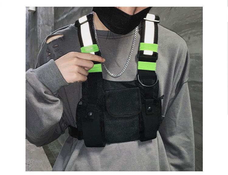 Унисекс хип-хоп уличный стиль многокарманный светоотражающий тактический жилет и поясная сумка на груди