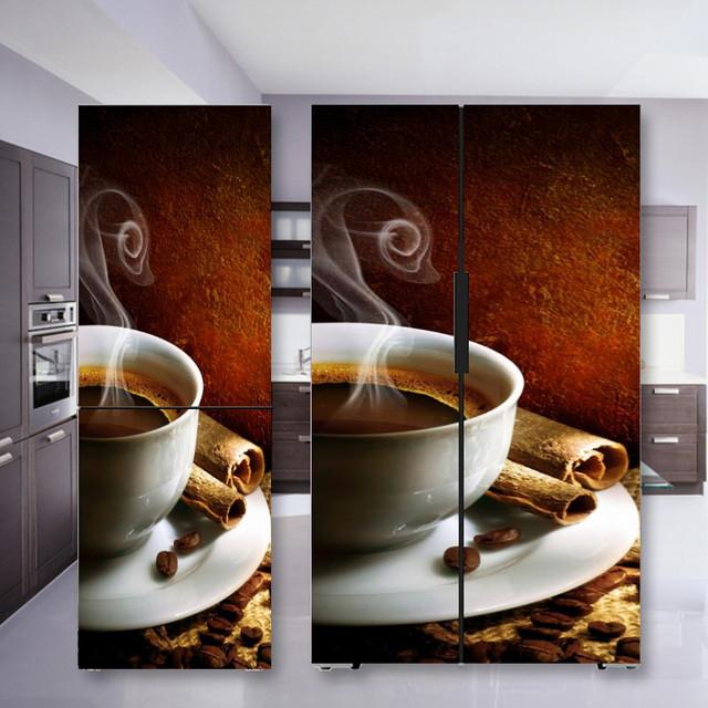 Наклейка на холодильник с кофе, дверная крышка, ПВХ, обои на холодильник, виниловая самоклеящаяся съемная наклейка на стену для замораживания, домашний декор