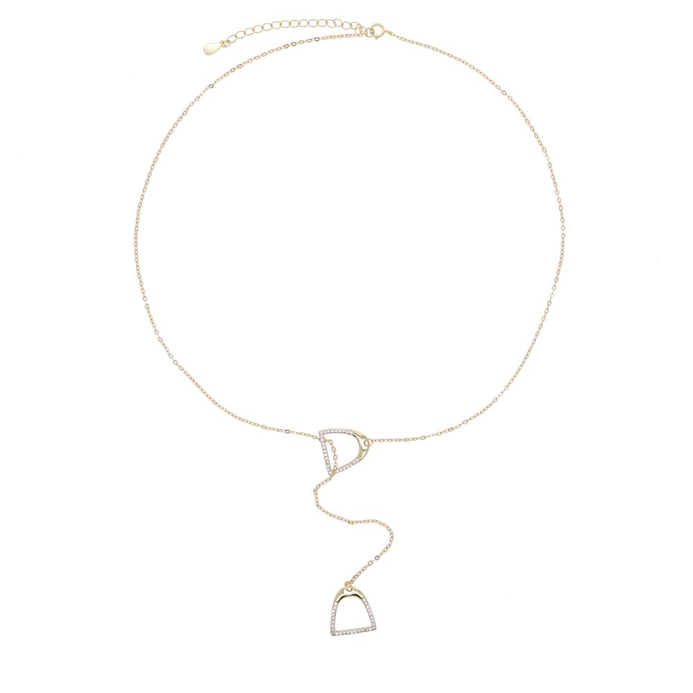 100% Stock 925 Sterling Silver Fine Chains Necklace Two Stirrup Jewelry for Horse Lovers Long Tassel with Micro Setting CZ Stone
