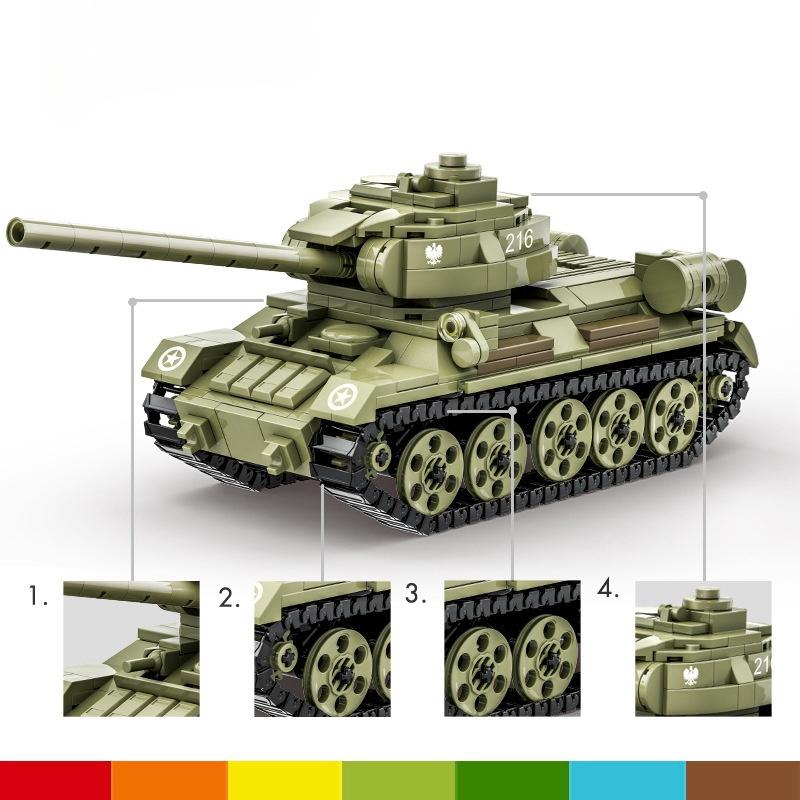 604PCS T-34-85 Tank WW Military Series Building Blocks Small Particle Boy Educational Toys Childrens Birthday Toy Gift 4514