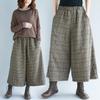 Johnature Casual Wide Leg Loose Plaid Women Pants Elastic Waist Calf Length Office Lady Women Pants