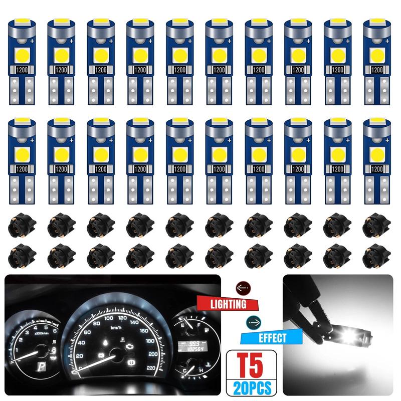 20Pcs Car Dashboard Instrument Panel Lamp Bulb 12V Canbus T5 58 74 286 W1.2W 3030 LED 3SMD Wedge LED Light